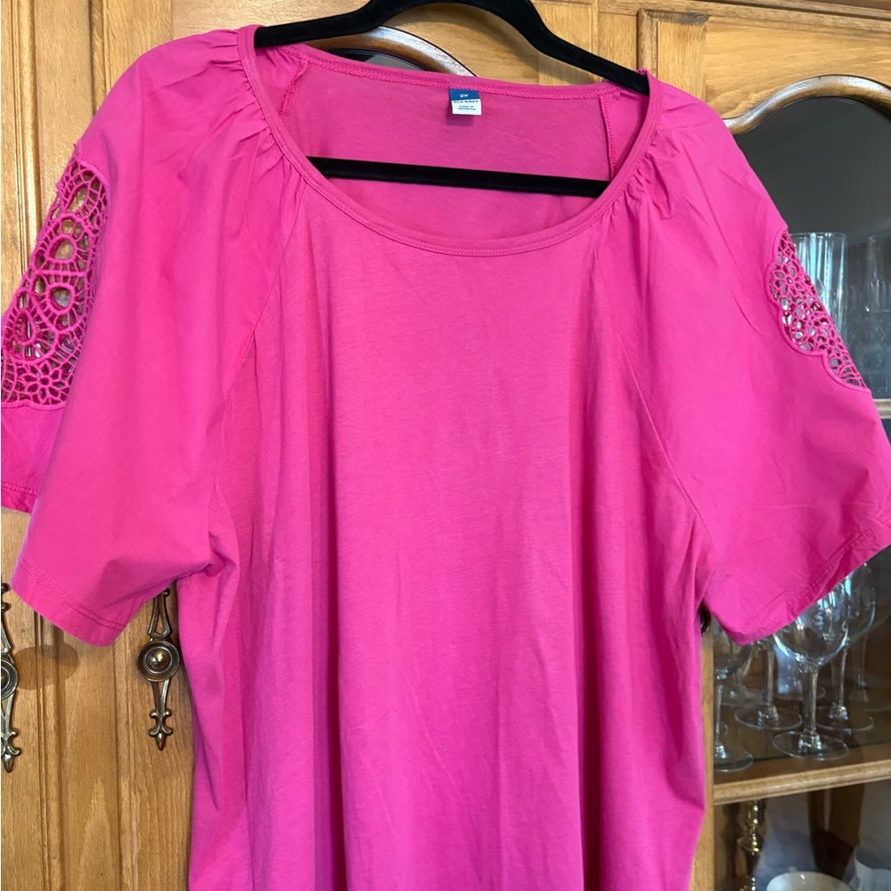 Old Navy Fuchsia Blouse with Lace Sleeves
